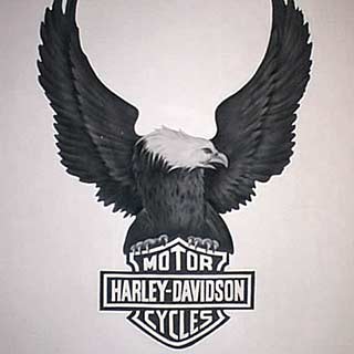 Airbrush v podobě loga Harley Davidson v motoshopu